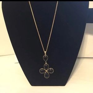 Pear Shape Cabochon Black Onyx Pendant with Chain